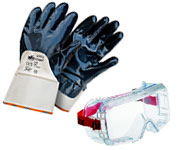 guanti e occhiali di protezione per operaio